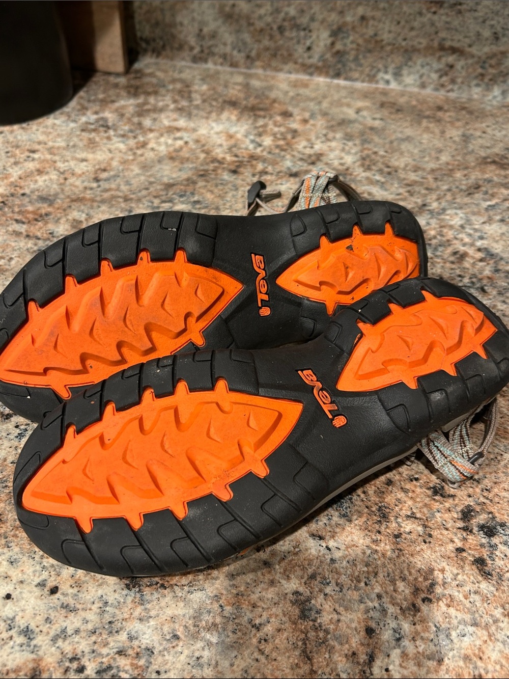 TEVA Women’s 8 Zirra Outdoor Slim Strappy Sandals in Tan w/Orange, brown Accents - Picture 7 of 10